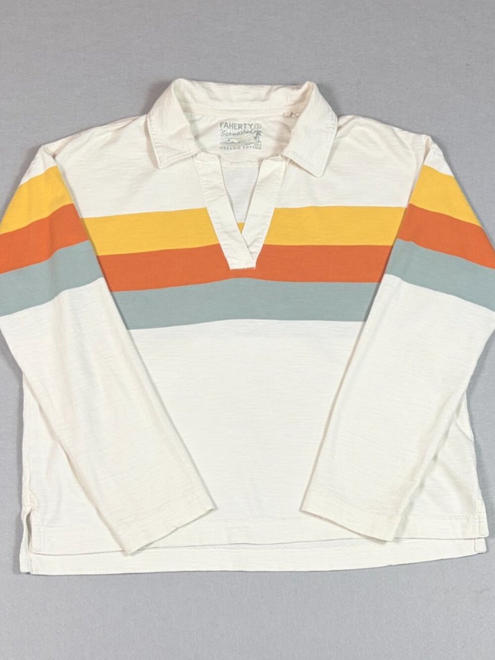 Faherty Sunwashed Rugby Organic Cotton Stripe Long Sleeve Shirt – Men’s Size S